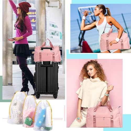 Image of CLAPONE 44 cms Gym Bag for Women Nylon Travel Bags for Women /Duffle Bags /Foldable, with Shoe CompartmentLuggage /Foldable Vanity Travelling Handbags /Gym Shoulder Bag /Duffle Bag (Pink-Gym Bag)