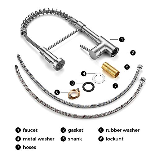 Ravinte Solid Brass Commercial Kitchen Faucets With Sprayer Single Handle Brushed Nickel Spring Spout Faucets Pull Down Sprayer Countertop Faucet Farmhouse Kitchen Faucets #TOP4