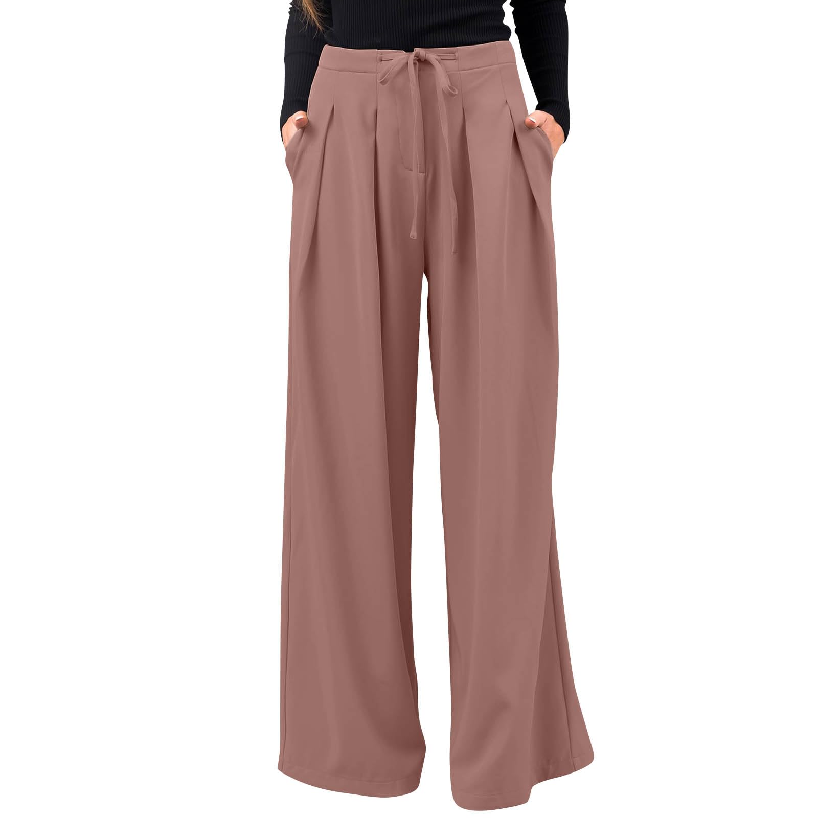 utcoco Womens Pants Dressy Casual Tie Waisted Wide Leg Business Work Dress Pants Trousers with Pockets