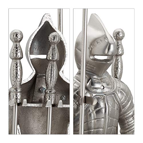 Relaxdays Juego de Utensilios Chimenea en Forma de Caballero Medieval, Hierro Fundido, Plateado, 72x21x12.5 cm, 4 Piezas - imagen 7