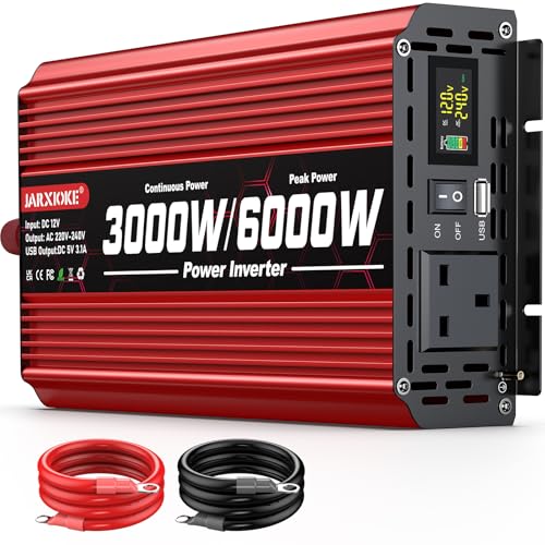 3000W Power Inverter 12V to 240V Modified Sine Wave Car Converter with LCD Screen & 2 AC Sockets & USB for Camping Motorhomes Truck Boat Household Van