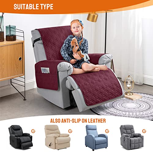 Image of VANSOFY 100% Waterproof Recliner Chair Covers, Recliner Cover Non-Slip Dog Chair Cover Furniture Protector Washable Slipcover with Pocket, Elastic Straps for Pets, Dogs(Burgundy, 28 inch)
