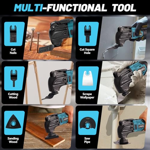 Oscillating Multi-Tool, Cordless Multitool 4° Oscillation Angle, 6 Variable Speed Oscillating Multi-Tool with Saw Accessories for Cutting Grinding (with 2 Batteries) 6 Oscillating Multi-Tool, Cordless Multitool 4° Oscillation Angle, 6 Variable Speed Oscillating Multi-Tool with Saw Accessories for Cutting Grinding (with 2 Batteries) - Image 6