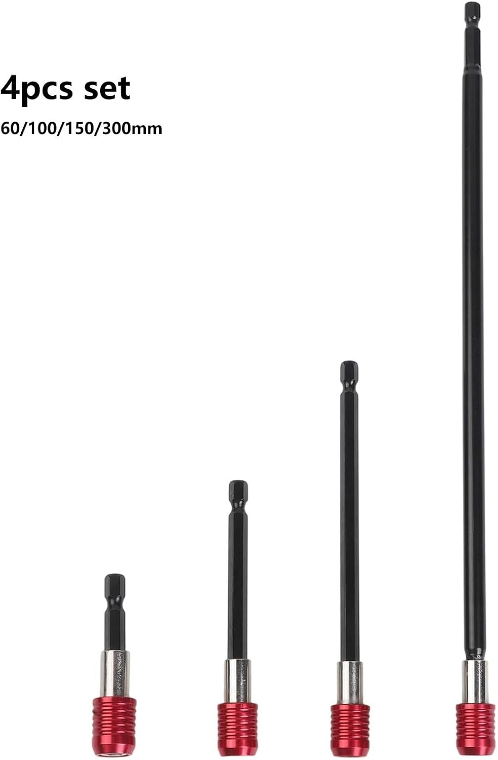 300mm Quick Release Screwdriver Bit Extension Bar, 1/4 Inch Hex Shank Magnetic Holder with Self-Locking Drill Driver, Red, 3-Pack(4pcs set)