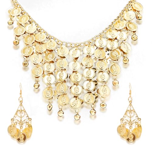 Ensemble De Bijoux De Danse Orientale, Deguisement Cleopatre, 1 Collier 2 Boucles D'oreilles, Pour Costumes De Festival et Représentations Scéniques