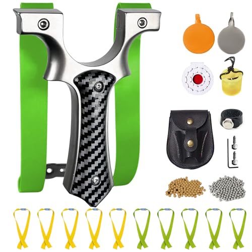 Professional Slingshot for Adults & Kids,Stainless Steel Hunting Catapult with Ergonomic Grip,High Velocity & Precision Shooting Kit (100 Ammo Balls, 10 Bands, Tactical Pouch & Targets)