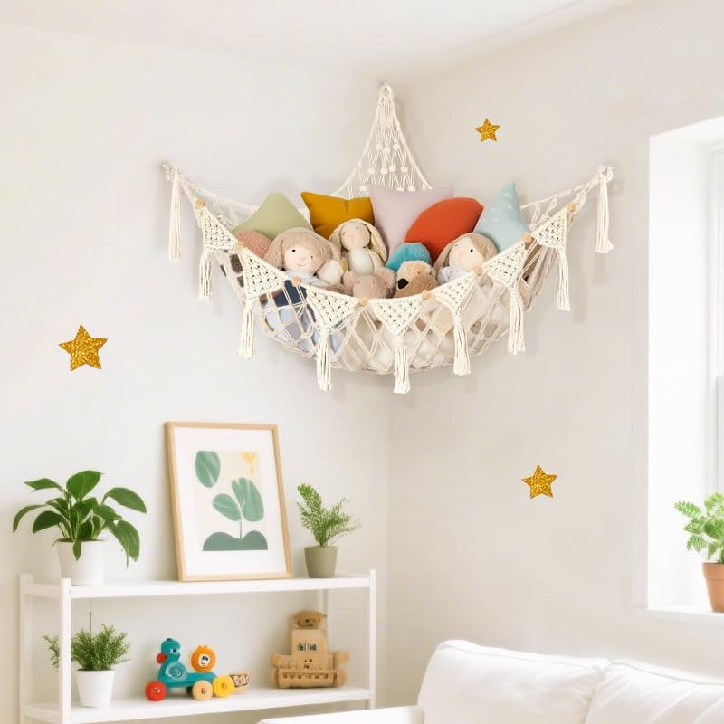 Osznmmg Stuffed Animal Hammock Corner Stuff Animal Organizer Large Toy Hammock Net for Stuffed Animals Plush Toys Net Holder Wall Hanging Net for Toy Stuffed Animals Home Decor - Image 3