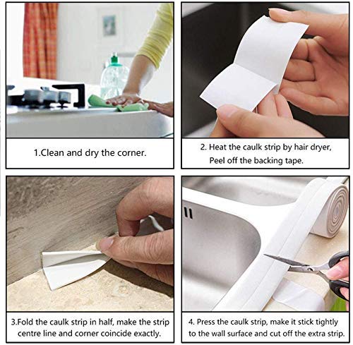 Orrda Caulk Strip, PVC Self Adhesive Wall Seal Ring Caulk Tape Caulking Sealing Tape for Kitchen Countertop, Sink, Bathroom, Toilet and Bathtub Floor Wall Edge Protector (3.2 Meter,White) 1