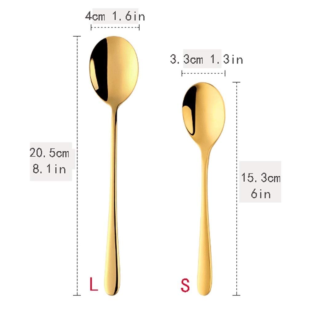 Cuillères à dessert 10 pièces en couleur cuillères à soupe cuillère ronde en acier inoxydable, titane plaqué coréenne dîner cuillère Flatware Thicken cuillère à soupe 8.1in / 6po Cuillères de service