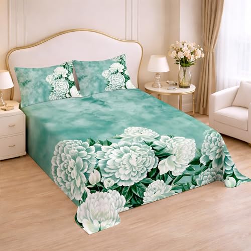 Image of Cloth Fusion Glace Cotton Flat Bedsheet for Double Bed with 2 Pillow Covers (90x100 Inches, Teal Green)