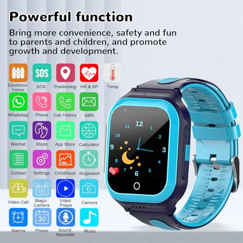 Image of Wonlex 4G Kids Smartwatch with SIM Card, 1.4 inch GPS Smart Watch for Kids, Boys Girls Phone Watch with Temperature HR BP Monitor, Video Calls, SOS, Camera, Pedometer, Alarm, Music Player(Blue)