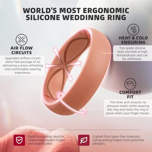 Image of Egnaro 4 /5 /8 Variety Multipack Ergonomic Breathable Bridal Rings Sets, 6mm Wide - 2mm Thick Rubber Wedding bands women, silicone Rings for her with Half Size