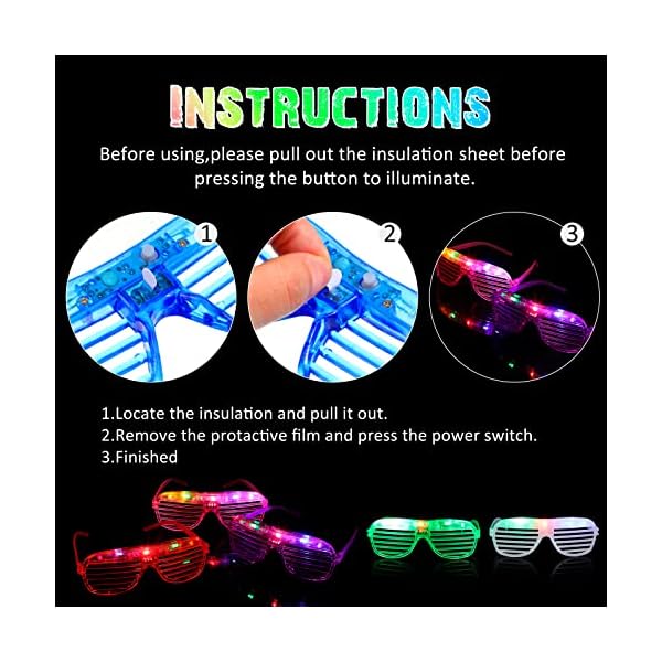 72 pairs of led glasses 6 colors light up glasses shutter shades glow in the dark glasses neon rave flashing sunglasses for adults kids glow in dark party favors supplies - image 5