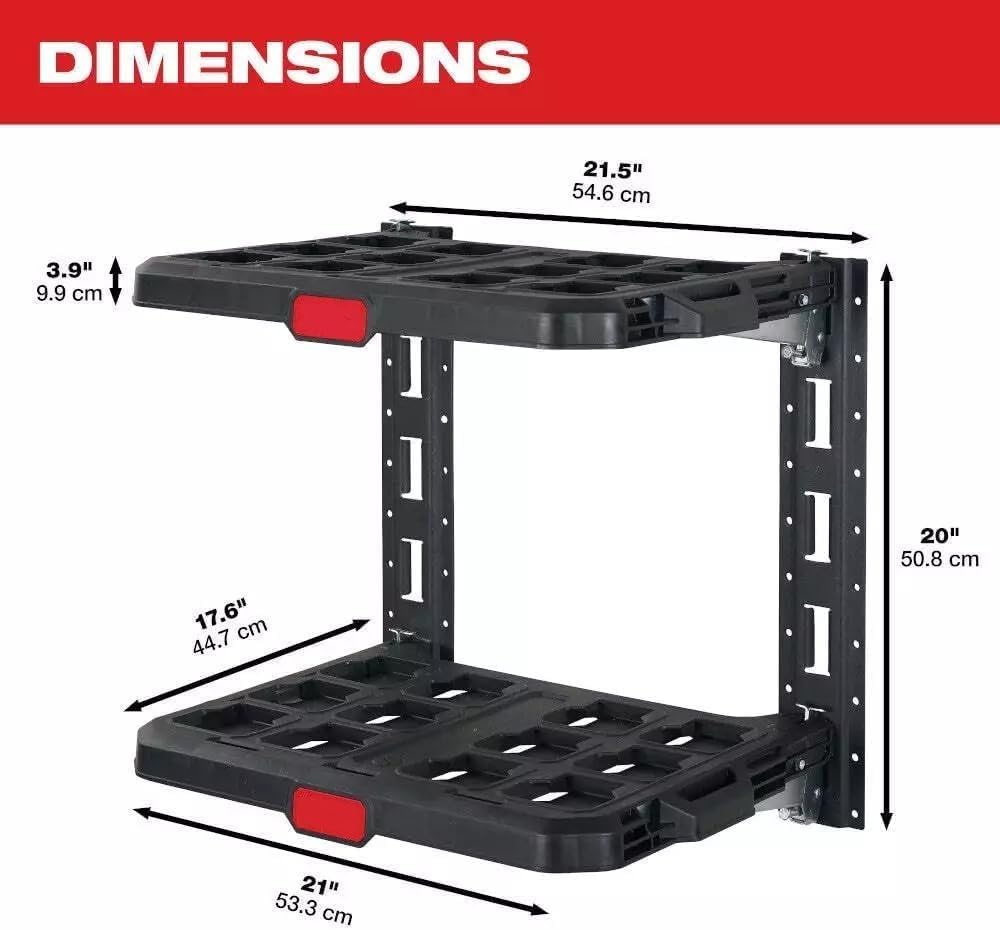48-22-8480 for Milwaukee PACKOUT Heavy Duty Wall Mounted Racking Kit w/ 50 Pound Capacity Height 20 in Length 17.6 in Width 21.5 in
