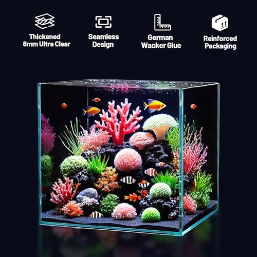 Image of 31.5 Gallon Rimless Aquarium, Ultra Clear Low Iron Cube Tank | 8mm low iron glass, 19.7 x 19.7 x 19.7 in cube design for aquascaping, planted tanks, freshwater fish and shrimp