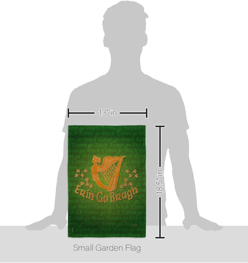 Breeze Decor Erin Go Bragh Set with Stand Springtime St Patrick Shamrock Leprechaun Lucky Coin Holiday March Irish Clover House Banner Small Yard Gift Double-Sided, Garden Flag 13"x 18.5", Made In USA