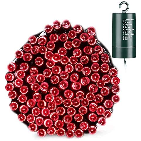 Joomer Battery Christmas Lights, 66ft 200 LED Battery Operated String Lights Waterproof 8 Modes & Auto Timer for Christmas Trees, Home, Garden, Party and Holiday Decoration (Red) Cover