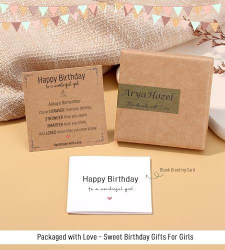 Image of AryaHozel 4mm Natural Stone Bracelet with Birthday Cards, 6-21 Year Old Birthday Gifts for Girls Daughter Granddaughter Niece Sister Women Friends