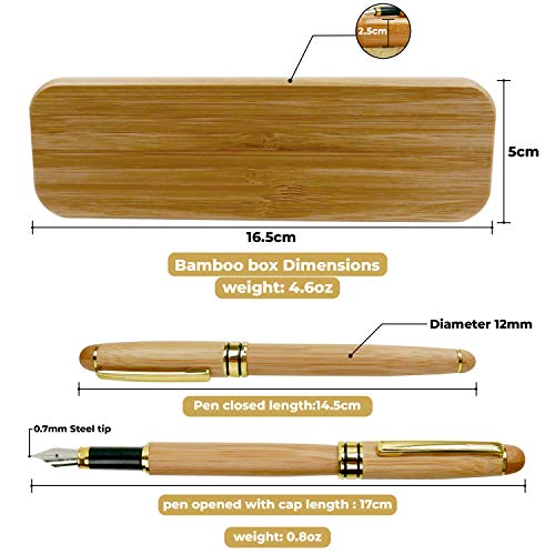 Refillable Ink Bamboo Fountain Pen With Case Journal Calligraphy Pen | Custom Laser Engraved Options | Signature Pen/Vintage Pen Gift/Personalized Fountain Wood Pen 0.7Mm Iridium Nib (Plain) #TOP3
