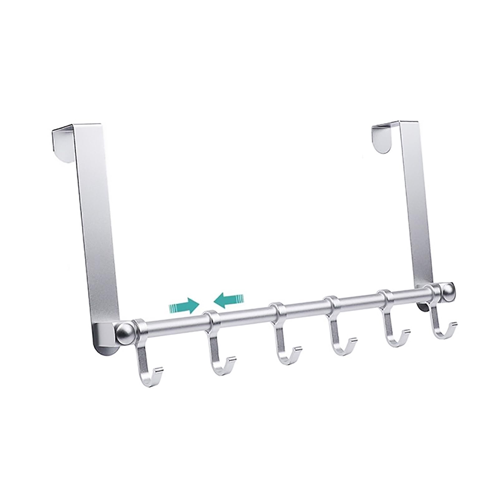 MIAOLLUN Over The Door Hooks, 6-Hooks Heavy Duty Over Door Towel Rack & Coat Hanger, Upgraded Long Arms for Bathroom Accessories, Silver