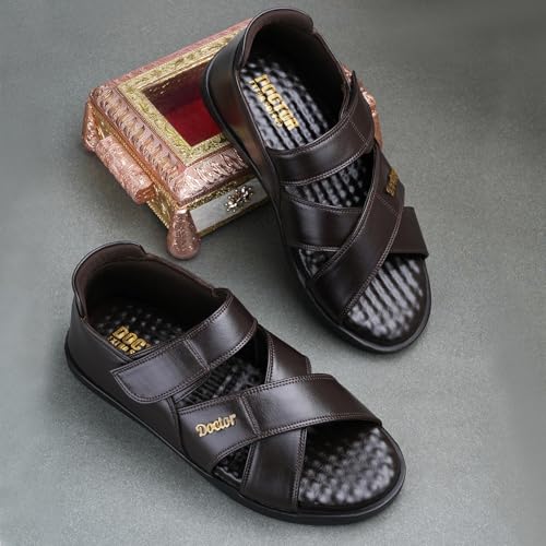 Image of DOCTOR EXTRA SOFT Orthopedic Diabetic Comfortable Dr Sole Footwear Daily Use Casual Wear Stylish Black Cushioned Adjustable Strap Sandals for Men's-Gents & Boy's L-12
