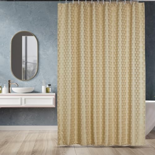 Image of Amazon Basics Shower Curtain 7 Feet | PVC-Free, No Plastic Smell | Machine Washable Fabric | Cream | 6ft Wide | 12 Hooks -180 CM X 210 CM