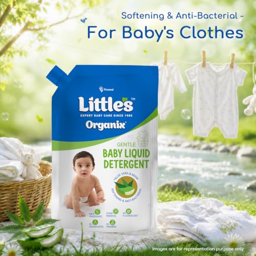 Image of Little's Organix Gentle Baby Liquid Detergent 1 L | with Aloevera & Neem | Anti-Bacterial & Softening | No Fluorescents, No Phosphates, No Parabens|Stain Removal, Suitable for Hand Wash & Machine Wash