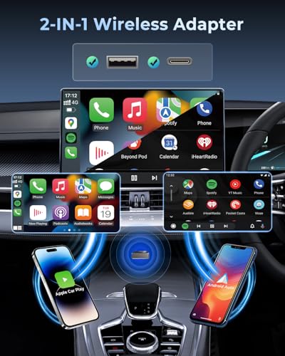 Image of CEROAN 2-in-1 Wireless CarPlay Adapter & Android Auto Wireless Adapter for Cars - Convert Wired to Wireless with Bluetooth 5.3 & 5GHz WiFi, Plug & Play, Auto Reconnect, Lag-Free for iOS /Android