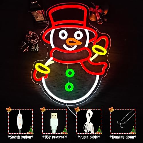 Image of Christmas Neon Signs for Wall Decor Snowman Neon Light Christmas LED Sign USB Dimmable Light Sign for Party Xmas Decor Presents