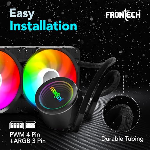 Image of Frontech AIO CPU Cooler with Heatsink |240mm Radiator| Dual 120mm ARGB Fans up to 1800 RPM |PWM 4-Pin + ARGB 3-Pin|Copper Cold Plate|Intel LGA 1700 /1200 & AMD AM4 /AM5|1 Year Warranty (CPF-0008)