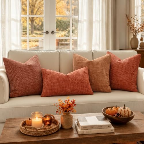 Image of MIULEE Pack of 2 Fall Burnt Orange Decorative Pillow Covers 18x18 Inch Soft Chenille Couch Throw Pillows Farmhouse Cushion Covers for Home Decor Sofa Bedroom Living Room