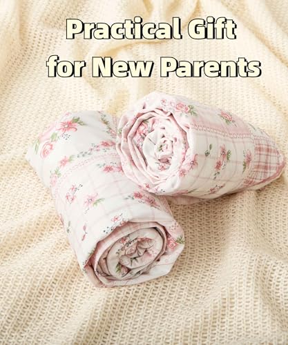 Image of SDY Jersey FloralCrib Sheets for Baby Girls,52 inchx28 inchx8,2 Pack,Pink Flower Standard Oval /Retangle Crib Mattress Sheets for Toddler,Super Soft Breathable