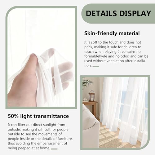 Voilage à oeillets semi transparent blanc 480x235 cm fluide - 5