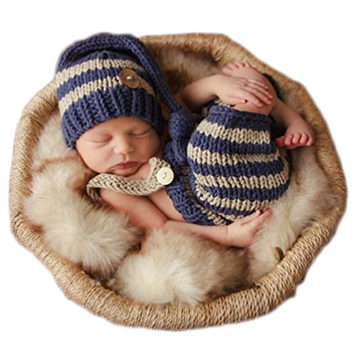 Image of Newborn Baby Photography Props Boy Girls Photo Shoot Props Outfits Crochet Knitted Costume Unisex Cute Infant Hat Pants