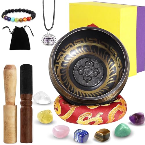 La Mejor Selección de Mazas de madera disponible en línea para comprar. 41 Cuenco Tibetano 9.5cm con Cojín Rojo, Mazo de Madera y 7 Piedras Chakras - Juego Completo para Meditación, Yoga, Reiki, Sanación Espiritual y Decoración Zen