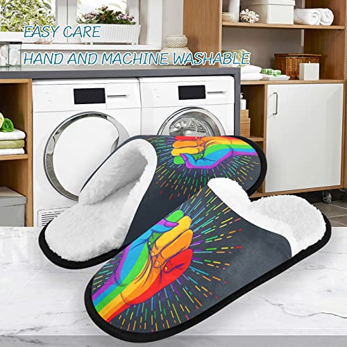 visesunny Rainbow Colored Hand Fist Raised Gay Cozy Fuzzy Mens Womens Memory Foam House Slippers Plush Fleece Indoor Outdoor Slipper3