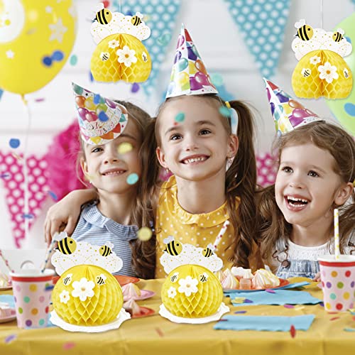 EASY JOY 4Pcs Bee Honeycomb Centerpieces Yellow Table Centerpieces Decorations Spring Tissue Paper Honeycomb with Sunflower Stickers for Bee Themed Garden Party Baby Shower Birthday Party Decorations - Image 6