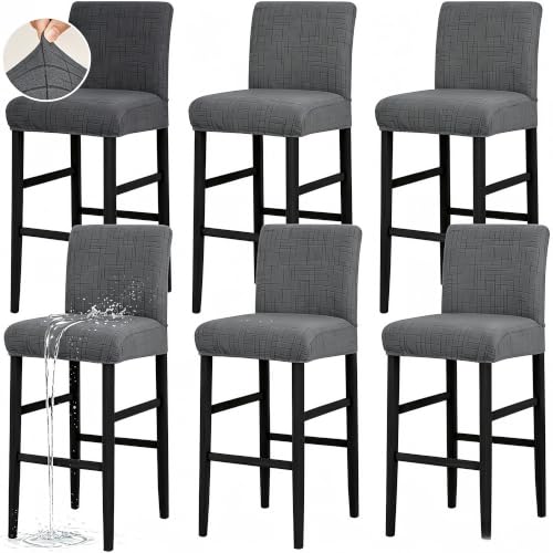 Image of JIUZHEN Dark Grey Stretch Velvet Bar Stool Counter Covers Set of 6 | Washable Removable Rectangular Seat Covers, Water Resistant, Kitchen, Dining, Pub, Hotel, Wedding and Party Counter Stools