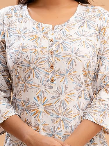 Image of feranoid Women Cotton Printed Straight Short Kurti