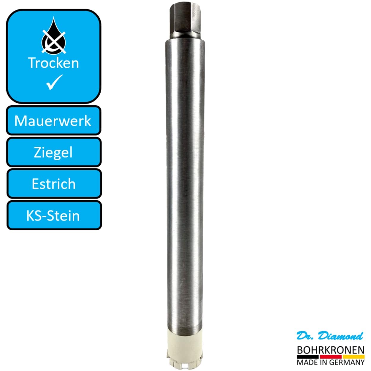 DR. DIAMOND Corona diamantata e punta a carota, ad alte prestazioni, 1 1/4", attacco per calcestruzzo e muratura, lunghezza utile 400 mm, diametro 52 mm