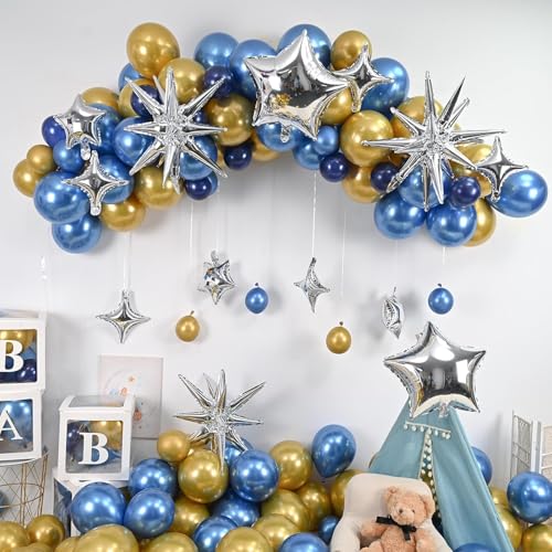 Image of 22 Inch Star Balloons Silver - 13pcs 4D Foil Metallic Star Balloons for 70s Disco Party Birthday Graduation New Year Decorations