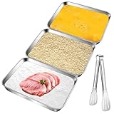Aemygo Set of 3 Breading Pans, Stainless Steel Breading Tray Set with Tong, Versatile Dredging Trays Food Prep Trays for Marinating Meat, Chicken, Fish, Oven Safe