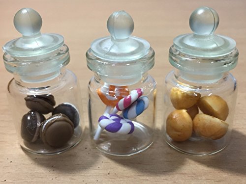 3pc Miniature Food Chocolate Cookie Cake Dollhouse Donut Candy Bread in Clear Glass Mini Bottle fruit Food #MF061