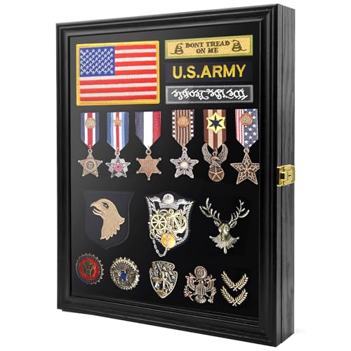 Image of PiaoHao19x14 Pin Display Case Pin Collection Display Case with 98% UV Protection Acrylic Door for Military Medals, Jewelry Pins, Pin Gift, Insignia Ribbons, Beach Tags, Pin Collectibles