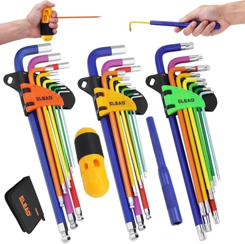 ELEAD New Model Hex Key Allen Spanner Set: 29-Piece Rainbow Colored Torx Hex Key Set, Long Arm Ball End, Metric SAE Torx Star Allen Spanners Sets with T-Handle and Extension Bar