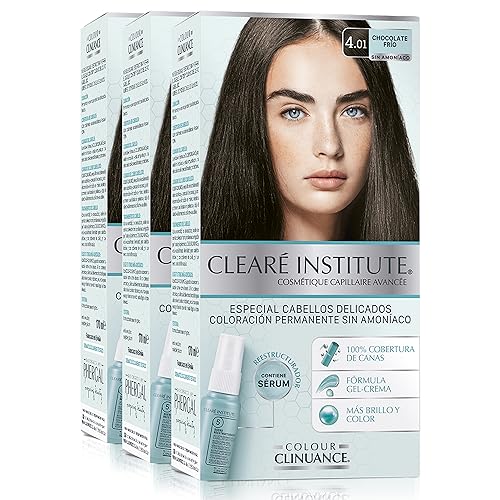 Clearé Institute | Colour Clinuance | Coloración Capilar Permanente Sin Amoniaco | Tinte de Pelo 100% Cobertura de Canas, Incluye Sérum Capilar | Método Curly |4.1 Chocolate Frio | Pack de 3