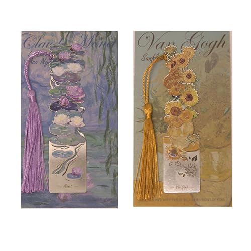 Refoiner しおり 金属2本セット栞 おしゃれブックマーク ブックマーカーレトロ油絵風栞 おもしろ文房具ステンレス製放置子しおり 本 紐付き手帳 グッズ学生 教師 勉強 読書 グッズ ページマーカー用 誕生日プレゼント バレンタインチョコ ギフト (