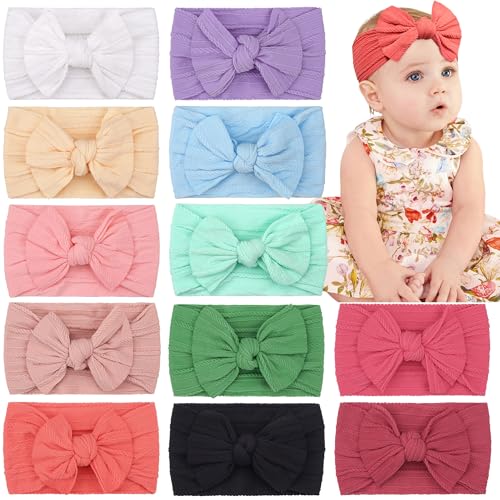 Image of CÉLLOT Super Stretchy Soft Knot Headbands with Hair Bows Head Wrap Hair Accessories For Newborn Baby Girls Infant Toddlers Kids