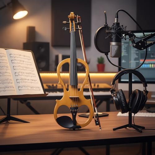Image of Cecilio 4 /4CEVN-1Y Solid Wood Yellow Maple Metallic Electric /Silent Violin with Ebony Fittings in Style 1 (Full Size)