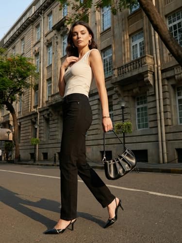 Image of Urbano Fashion Women's High Rise Straight Fit Washed Jeans Non-Stretchable